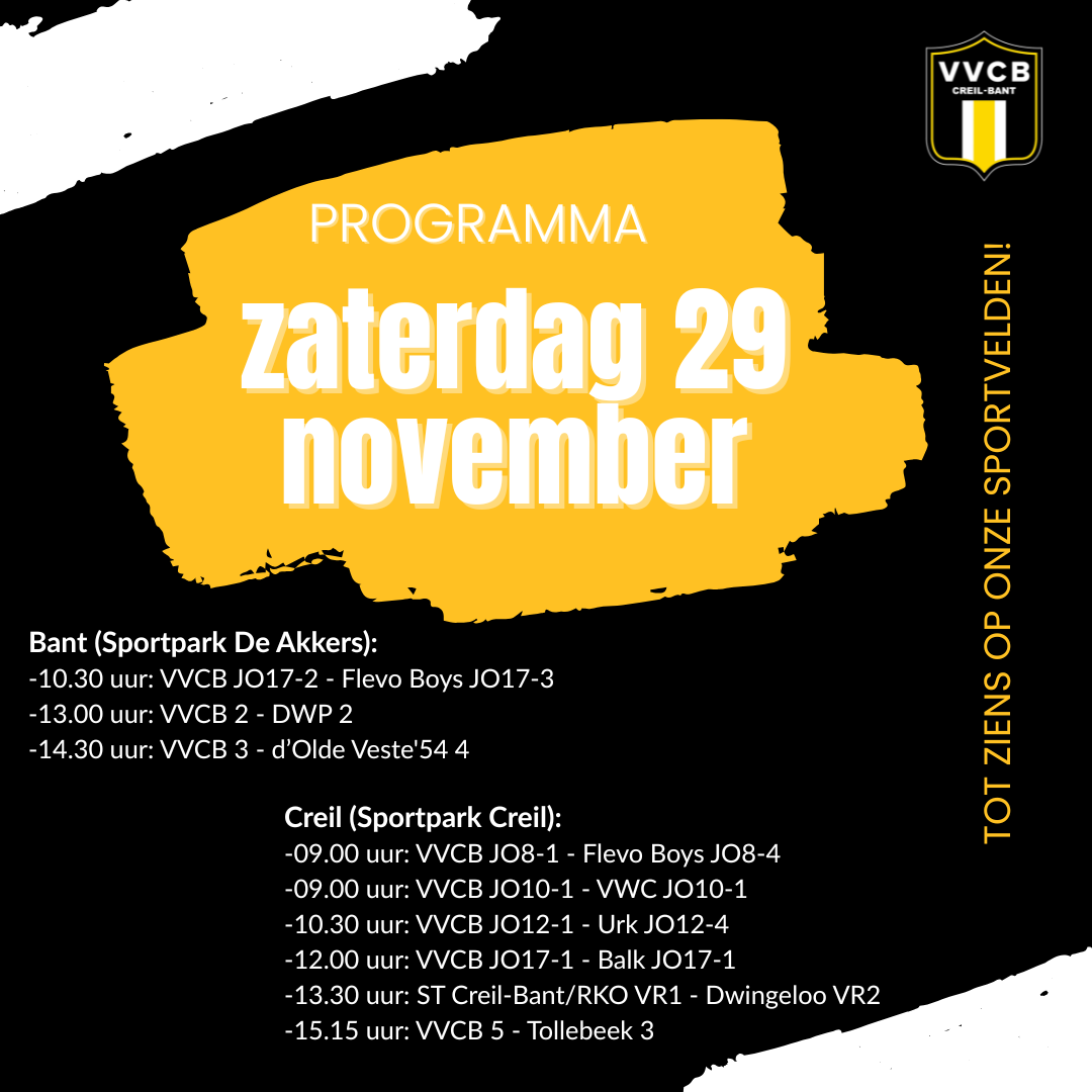 Programma zaterdag 29 november